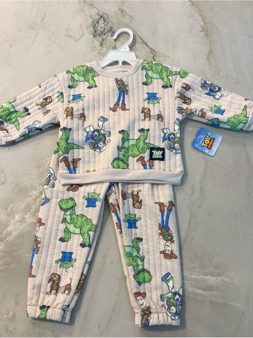 Disney Toy Story Beige and Green Quilted Kids Pajama Set